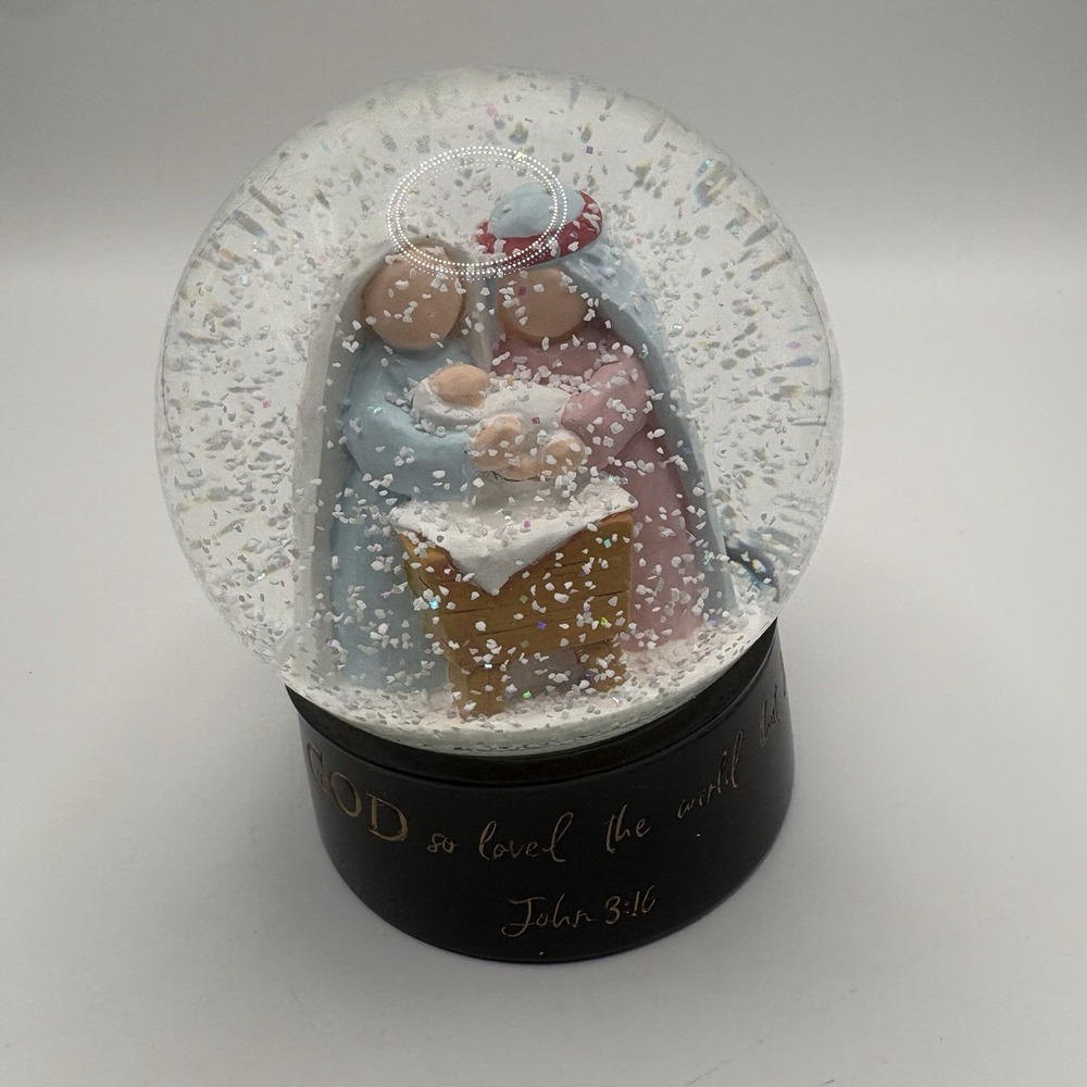 Blossom Bucket Nativity Snow Globe John 3:16 Resin Stand In Box Christmas